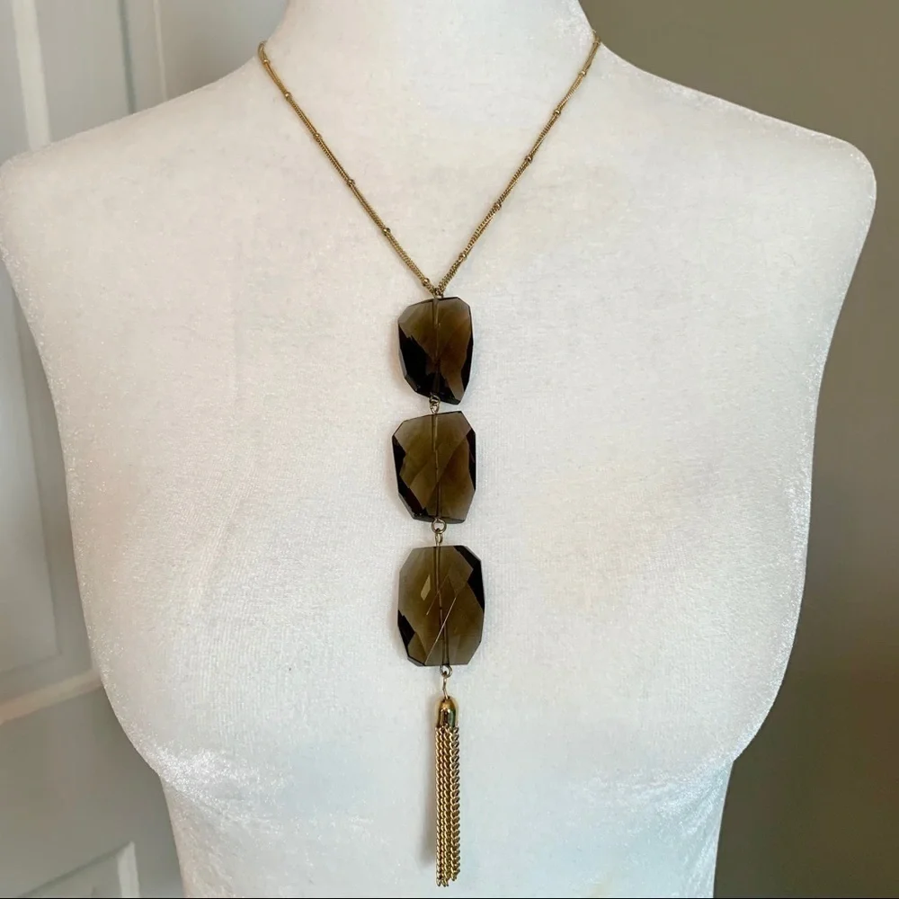Gold and Grey Crystal & Tassel Statement Necklace
